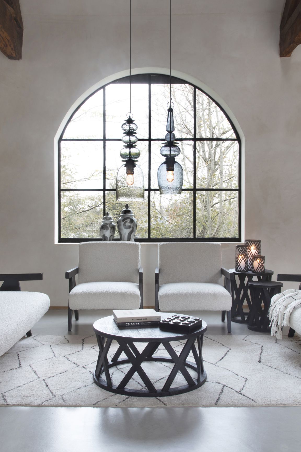 San Diego Wood Frame Cream Boucle Armchair